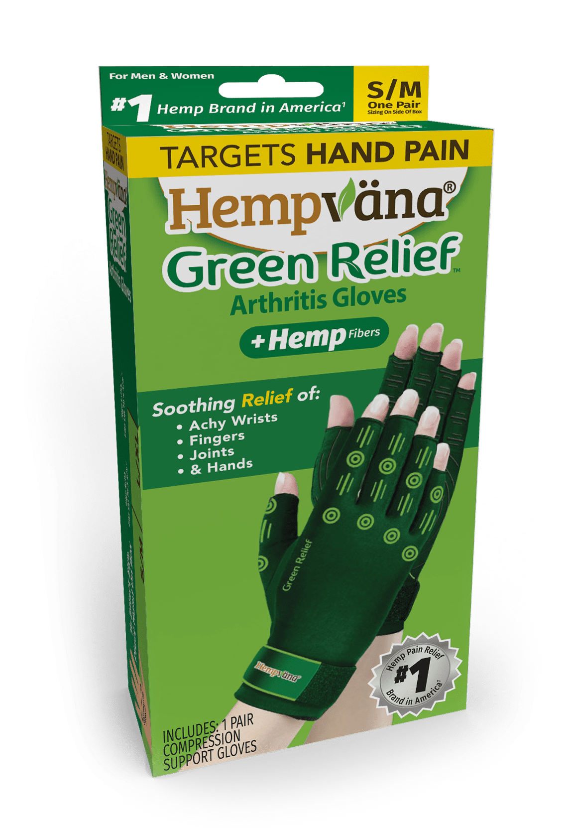 Hempvana Green Relief Arthritis Gloves Woven with Hemp Fibers, As Seen On TV, Advanced Compression to Help Relieve Pain & Swelling, Adjustable Wrist Strap for the Ultimate Fit, Non-Slip Grip, S/M