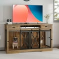 thumbnail image 3 of Uforic 63" Dog Crate Furniture with 2 Drawers,TV Stand with Charging Station 63" Large Wooden Indoor Dog Kennel - Brown, 3 of 9