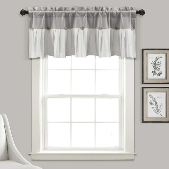 Lush Decor Linen Button Valance - Gray White