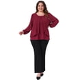 thumbnail image 3 of DARING DIVA Women's Plus Long Sleeve Blouse Dressy Work Shirts 1X Burgundy, 3 of 6