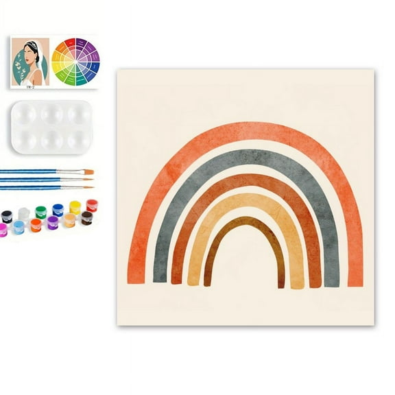 Paint by Numbers Set for Adult Beginners, 8x8 Inch DIY Oil Paint by Numbers for Kids with Frame for Home Decoration (Rainbow)