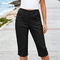thumbnail image 3 of cocolona Womens Summer Stretch High Waisted Capri Pants Solid Color Elastic Waist Straight Cropped Work Pants with Pockets, 3 of 5