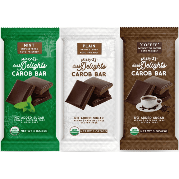 Missy J's Organic Carob Dark Delights Unsweetened Candy Bar Sampler Healthy Gluten Free Snacks