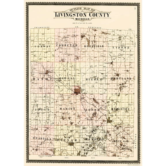 Historic County Map - Livingston County Michigan - Ogle 1895 - 23 x 32.29 - Vintage Wall Art