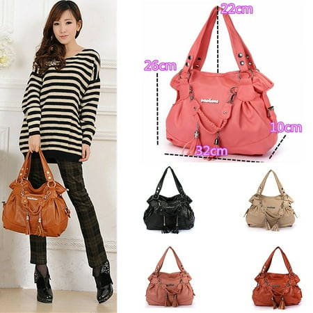 - Fashion Leather Tassel Handbags For Women Shoulder Bag Purse Messenger Shopper Tote Bag,Brown color