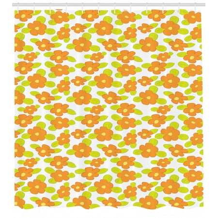 Orange Shower Curtain Kids Theme Cute Girlish Pattern With Doodle