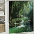 thumbnail image 6 of Chilfamy  Nature Shower Curtain, Tropical Forest Foliage Cascade Rainforest Relaxing National Park Image, Cloth Fabric Bathroom Decor Set with Hooks,Hunter Green Brown White, 6 of 7