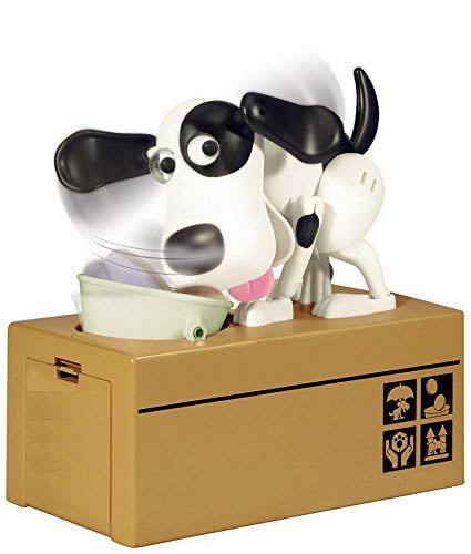 PlayWorld My Dog Piggy Bank - Coin Munching Toy Money Box (White With Black Spot)