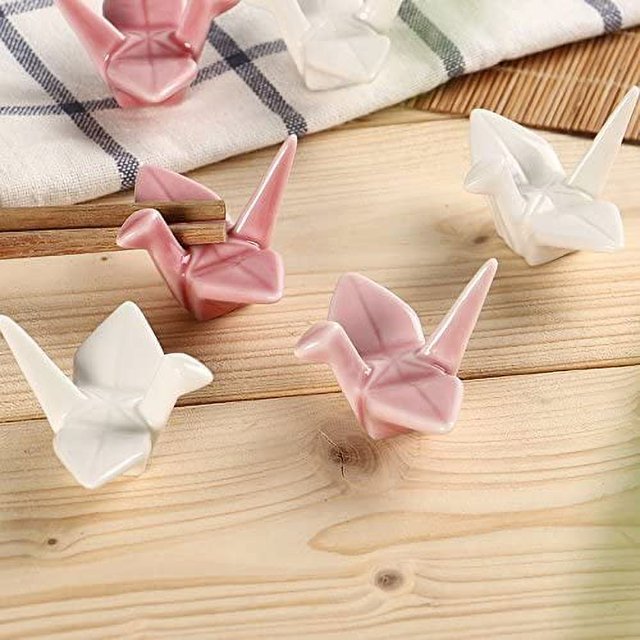 5 piezas soporte estante de descanso JM estilo japonés grúa de Origami rosa blanco