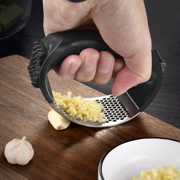 TopLLC Upgrade Stainless Steel Garlic Presser Garlic Press Rocker Garlic Mincer Garlic Crusher With Peeler And Cleaning Brush Stainless Steel Garlic Mincer A cutting