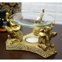 Ebros Feng Shui Golden Thai Buddha Elephants Trumpeting Candle Oil Warmer Statue