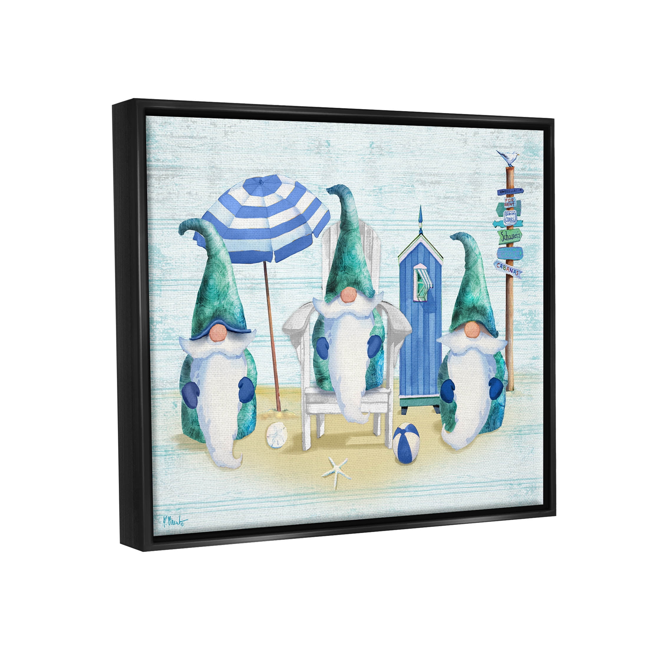 Nautical Beach Gnome Trio Fairy Tales & Fantasy Graphic Art Jet Black Framed Art Print Wall Art