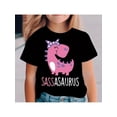 thumbnail image 1 of Camiseta 100 % algodón con estampado de dinosaurio - Diseño "SASSA" rosa y morado, cómoda camiseta de verano de manga corta, cuello redondo informal, ropa divertida para exteriores | Moda divertida, 1 of 6