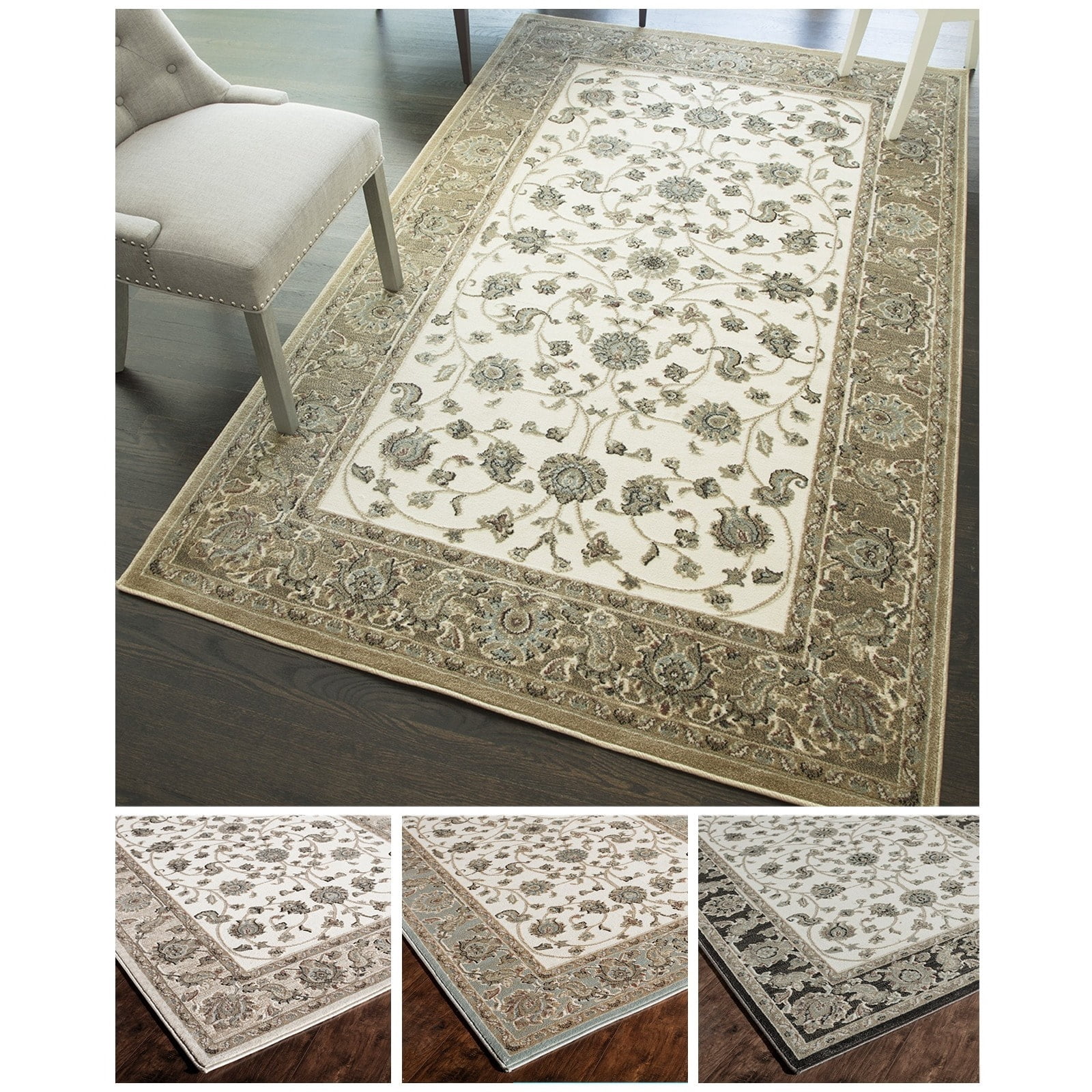 Rugs America Riley Collection Harper Floral Area Rug - 5' x 8' Ivory