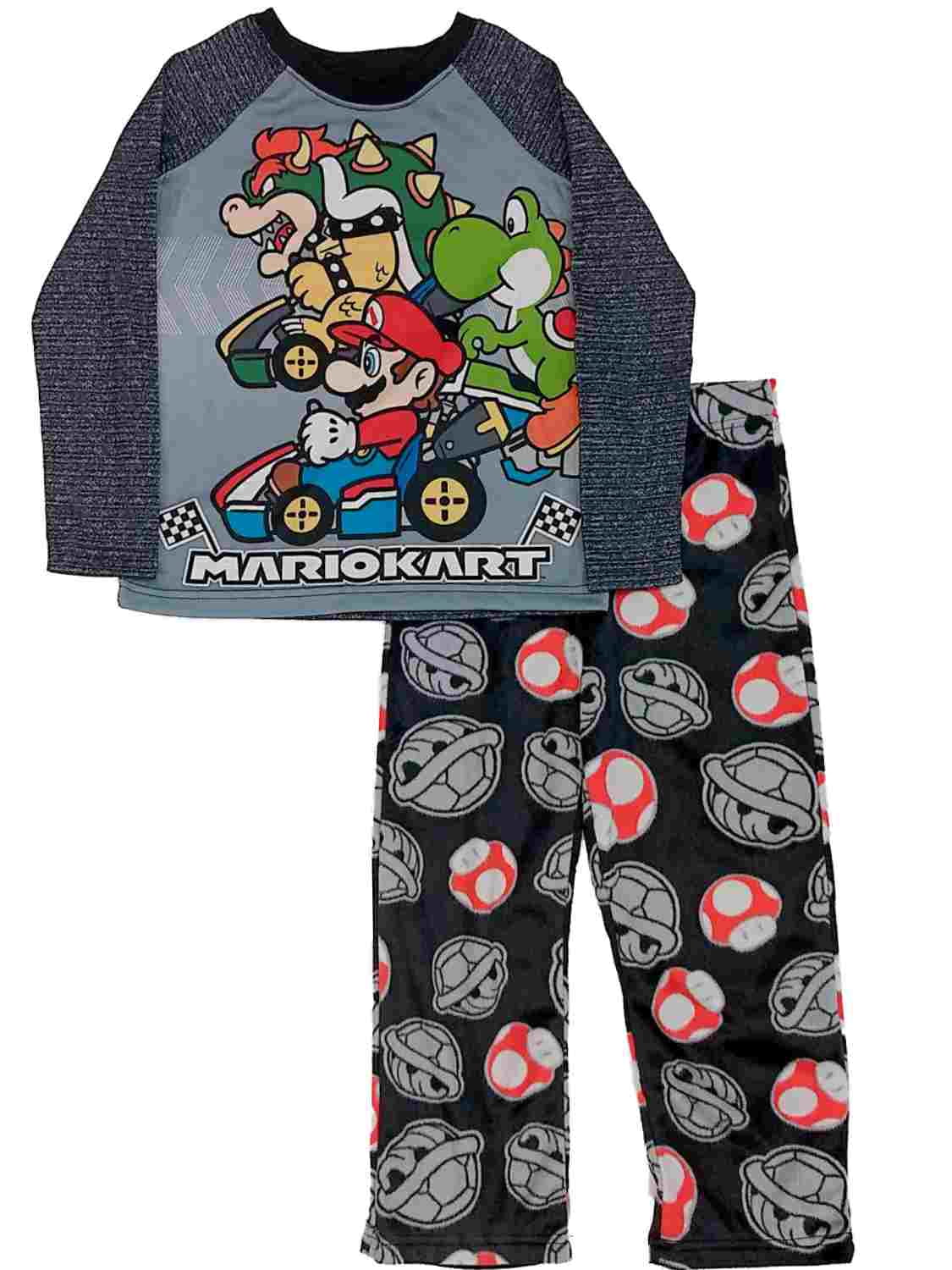 Mario Kart Boys Gray Mario Kart Pajamas Yoshi & Bowser Gamer Sleep