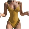 thumbnail image 2 of Fartey One Piece Swimsuit for Women 2025 Slimming Tummy Control Bathing Suit Summer Backless Athletic Swimwear Fashion Solid Color Strappy Swimwear Beachwear Yellow S-XL, 2 of 4
