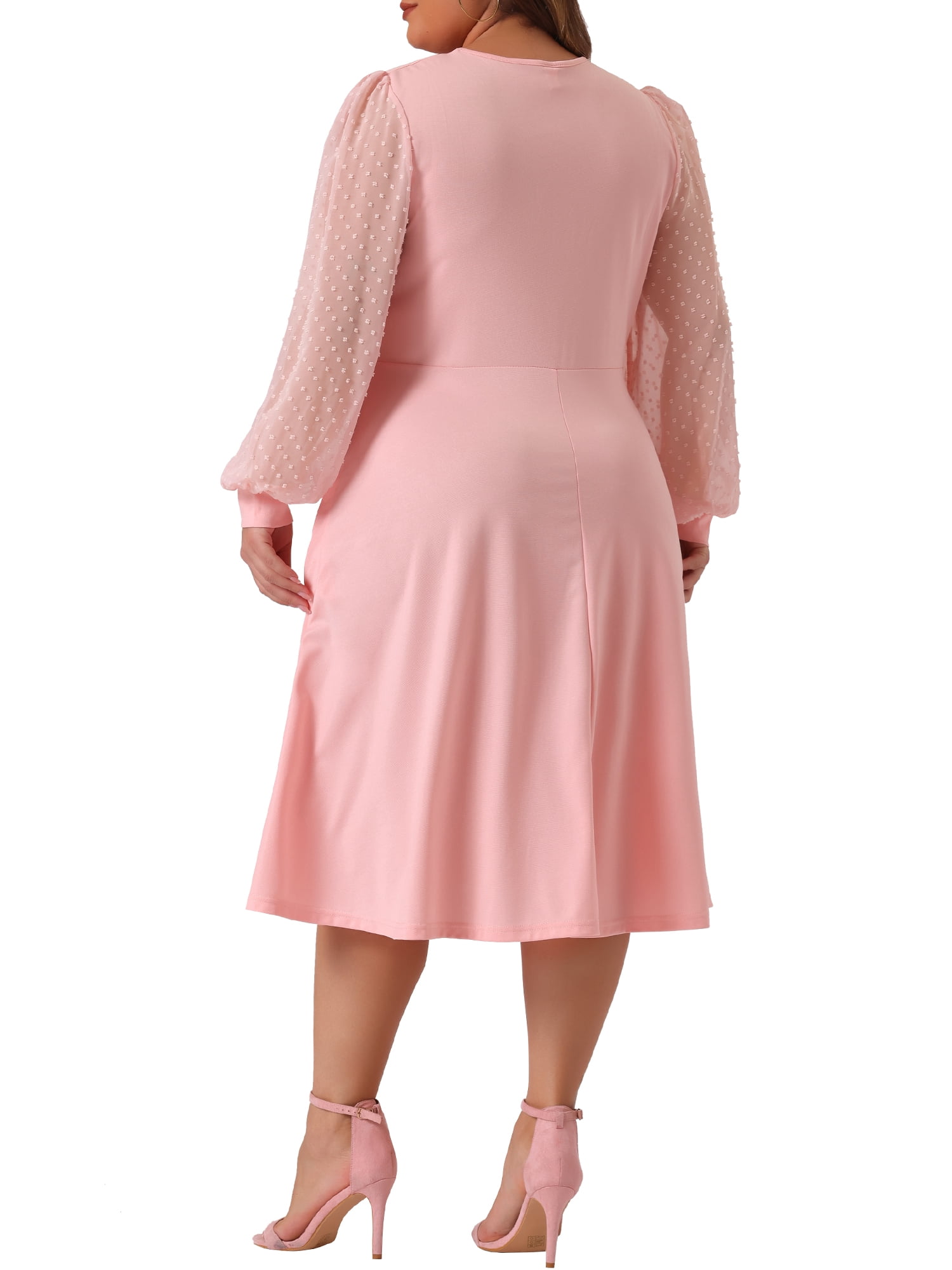 DARING DIVA Plus Size Swiss Dots Wrap V Neck Knee Length Dress 3X Pink