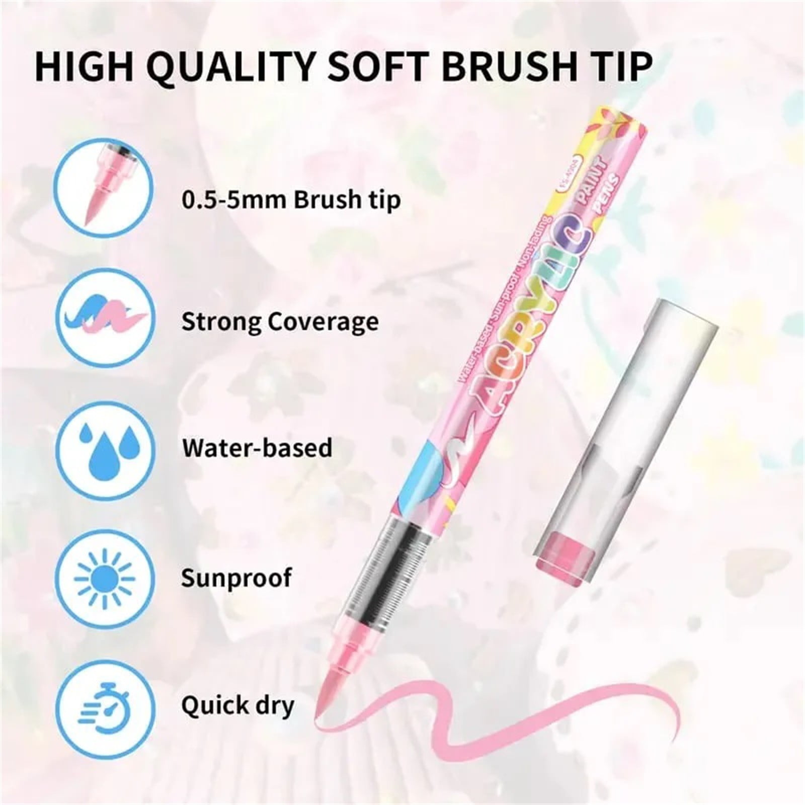 Acrylic Marker Pens Set with Soft Brush Tip – Paint on Tiles Glass Ceramic Rock, Diy Art Supplies for Home Decor, Vibrant Colors Quick Drying, Ideal for Crafts & Custom Designs 24Pcs Ciozy