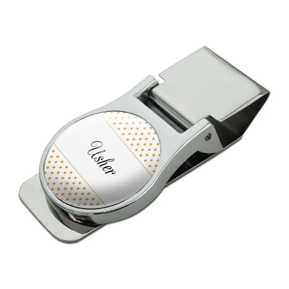 Usher Wedding Elegant Polka Dots Satin Chrome Plated Metal Money Clip