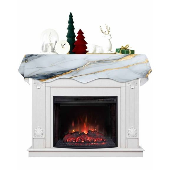 Gray Marble Fireplace Mantel Scarf Table Runner, Modern Ink Painting Art Abstract Winter Garland Mantel Top Tablerunners Dresser Scarves Cover Decorations for Windows Party Living Room 60''x17''