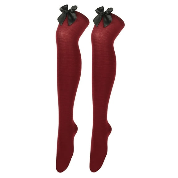 Women's Socks Casual Long Bowknot Pure Color Thigh High Over The Knee Festival Christmas Breathable Socks for Women