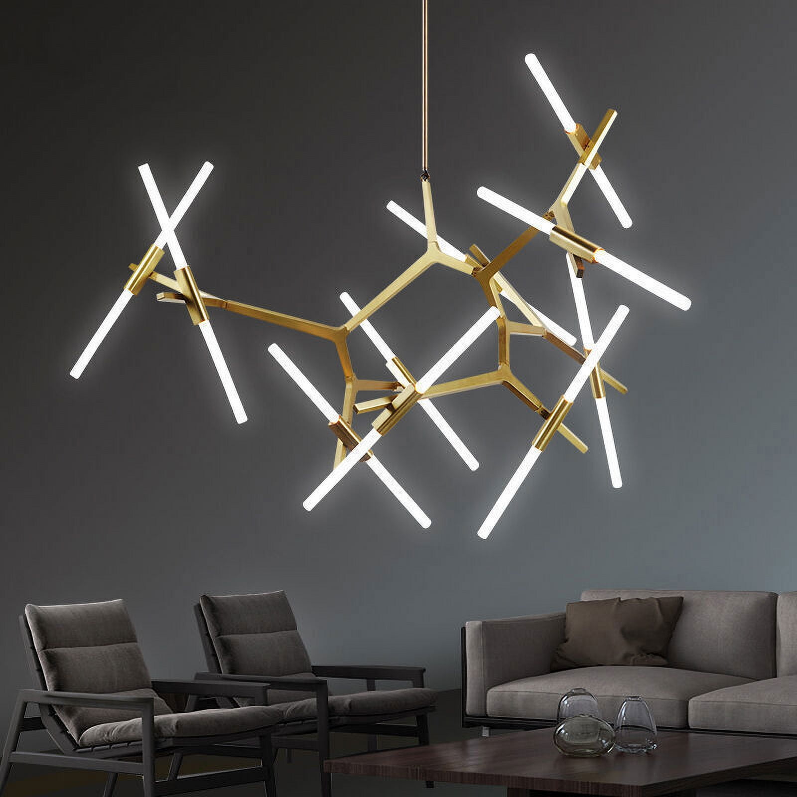 KPIBEST Mid Century Gold Sputnik Chandelier Large 20-Lights LED Chandelier Semi Flush Mount Ceiling Light Contemporary Round Dining Room Island Pendant Light Fixture