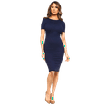 thumbnail image 3 of YELETE Short Sleeve Crew Neck Midi Bodycon Dress, Navy M, 3 of 4