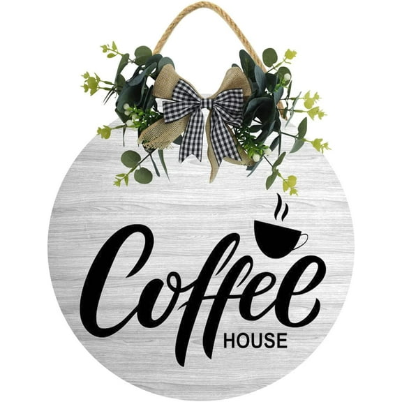 Eveokoki 11" Coffe Cafe House Sign,Coffee Bar Sign Farmhouse Coffee Wooden Sign,Rustic Wood Coffee Table Sign Vintage Coffee Wood Plaque Decor