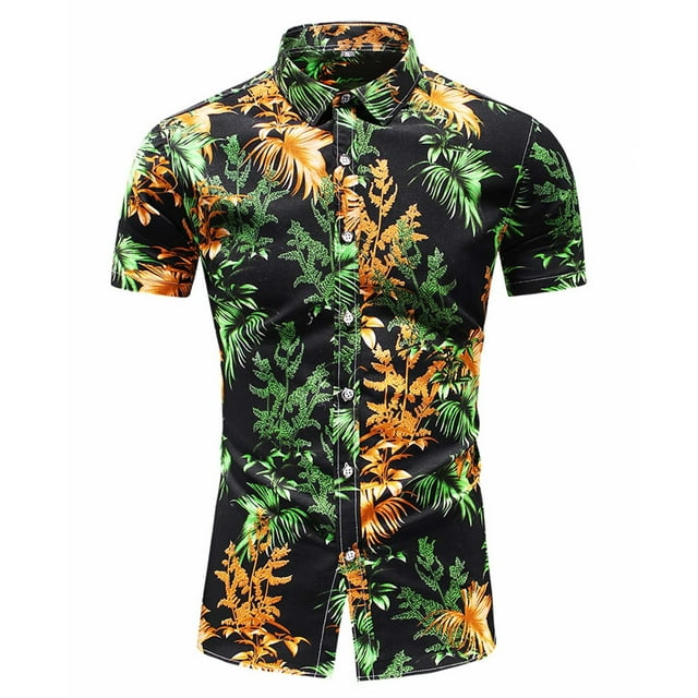 Leutsin Cardigan à Manches Courtes Imprimé Boutons Colorés Chemise Décontractée pour Hommes