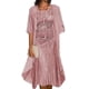 thumbnail image 3 of Vestido midi floral fluido con chaqueta, conjunto de 2 piezas, manga 3/4, vestido de gasa para invitados de boda, cóctel de verano Plus, 3 of 5