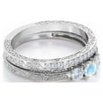 thumbnail image 3 of JeenMata Past Present Future 1 Carat Round Cut Blue Moonstone and Moissanite Art-Deco Edwardian Cathedral Wedding Ring Set in 18K White Gold Plating over Silver, 3 of 6