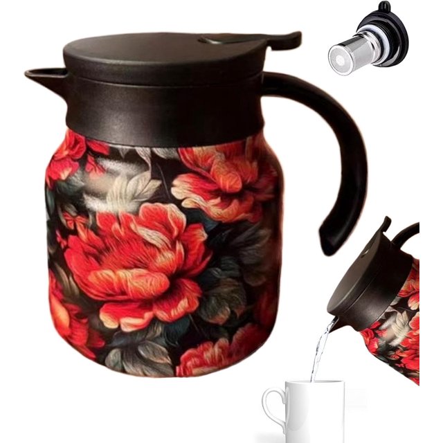 Doresty Thermoses Tea Pot | 800ml Raidley Vintage Tea Thermoses with Infuser | Floral Pattern Tea Thermoses | Insulated Tea Pot with Lid | Stainless Steel Thermal Carafe Detachable Hot Drinks Pot