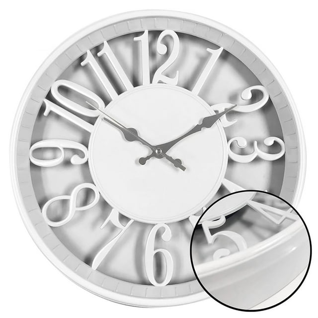 Hauz - Round Wall Clock, 12" Diameter, Large Numbers, Quartz Precision, White