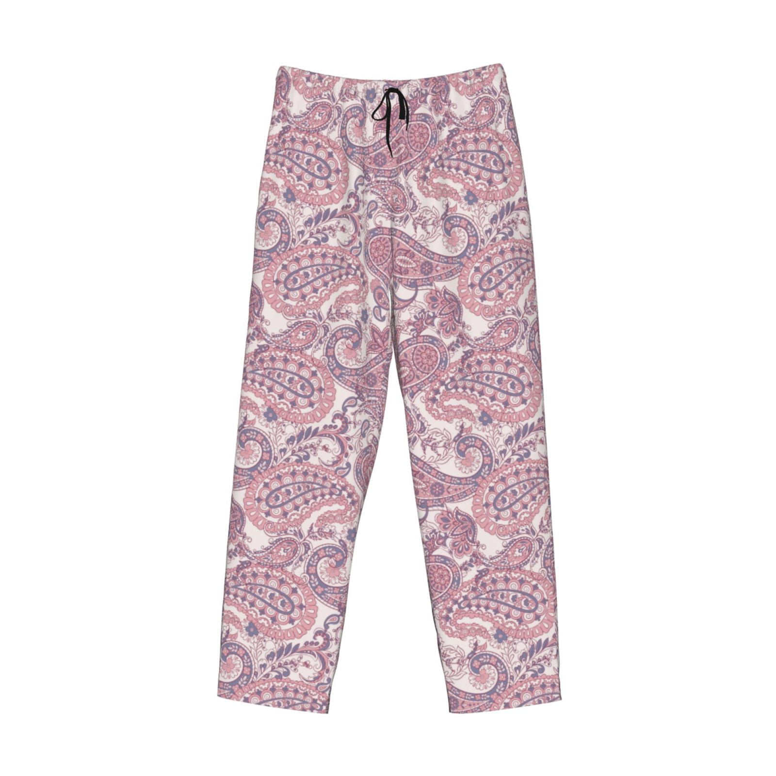 Mens Pajama Pants, Pink Paisley Lounge Pj Pants With Drawstring