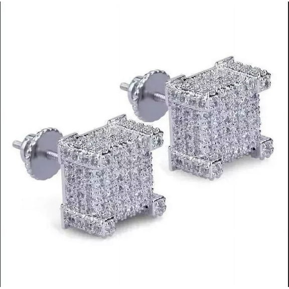 2Ct Hip Square Stud Earrings Round Cut Lab-Created Diamond 14K White Gold Plated