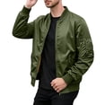 thumbnail image 5 of Jackets for Men, Baseball Collar Zip Up Bomber Jacket for Men, Lightweight Windbreaker, Arm Zip, Side Snap, Hand Pockets, Street Travel Daily Outerwear, 5 of 9