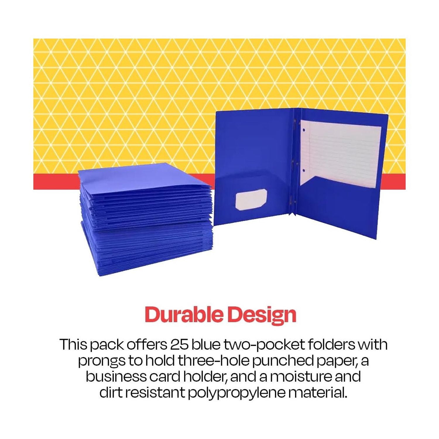 2-Pocket Poly Folders with Fasteners, Blue, Pack of 25