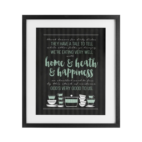 God's Good To Us Kitchen Black Framed Print Under Glass, design by Lettered and Lined