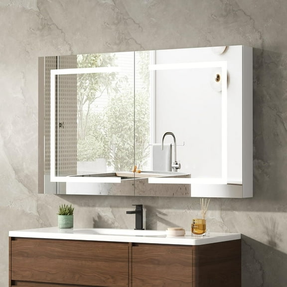 36" x 24" Medicine Cabinet with LED Mirror for Bathroom, Linor Aluminum Wall Mounted LED Medicine Cabinet, Defog, Stepless Dimming, 3 Colors, 2 Outlets, 2USB (Double Door)