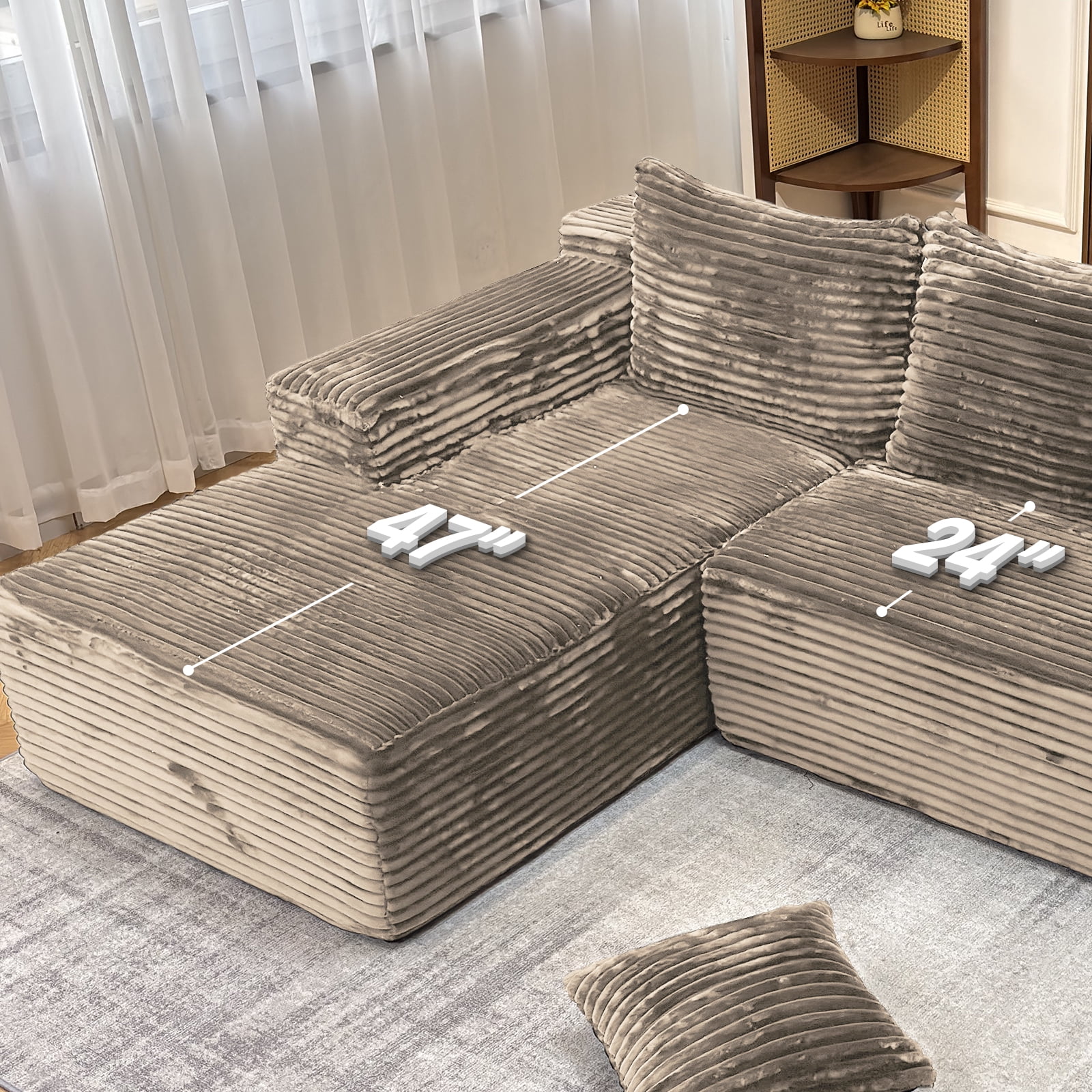 Kelyda 104'' Modular L-Shaped Sectional Sofa, Modern Memory Foam Deep Seat Corduroy Boneless Cloud Couch Coffee