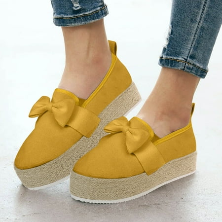 

NEGJ Ladies Fashion Round Toe Thick Sole Shoe Suede Bow Knot Slip On Casual Shoes