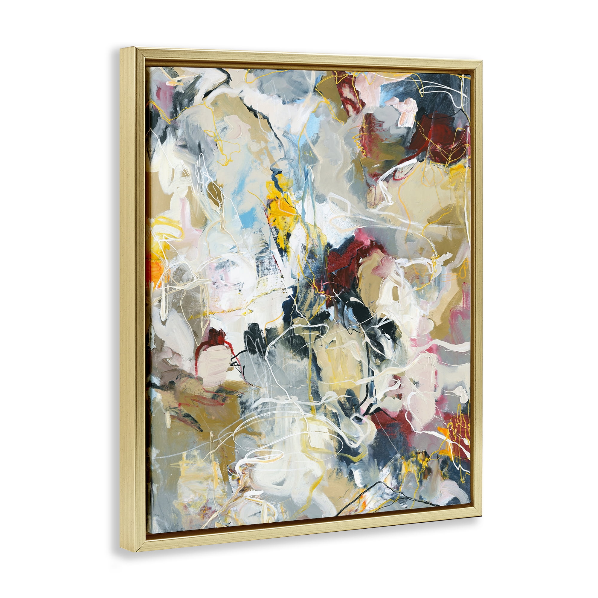 Energetic Frequency Abstract Gold Framed Floater Canvas Wall Art, design by Design Fabrikken