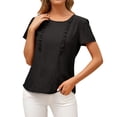 thumbnail image 2 of Camiseta de mujer Verano Cuello redondo Manga corta Casual Top suelto, Negro, L seitruly AP001321-03, 2 of 7