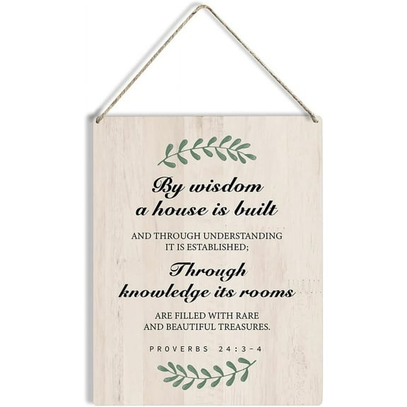 by Wisdom a House is Built Bible Verse Wood Sign 8x10 Rustic Christian Wooden Hanging Plaque for Home Wall Art Decoration Present