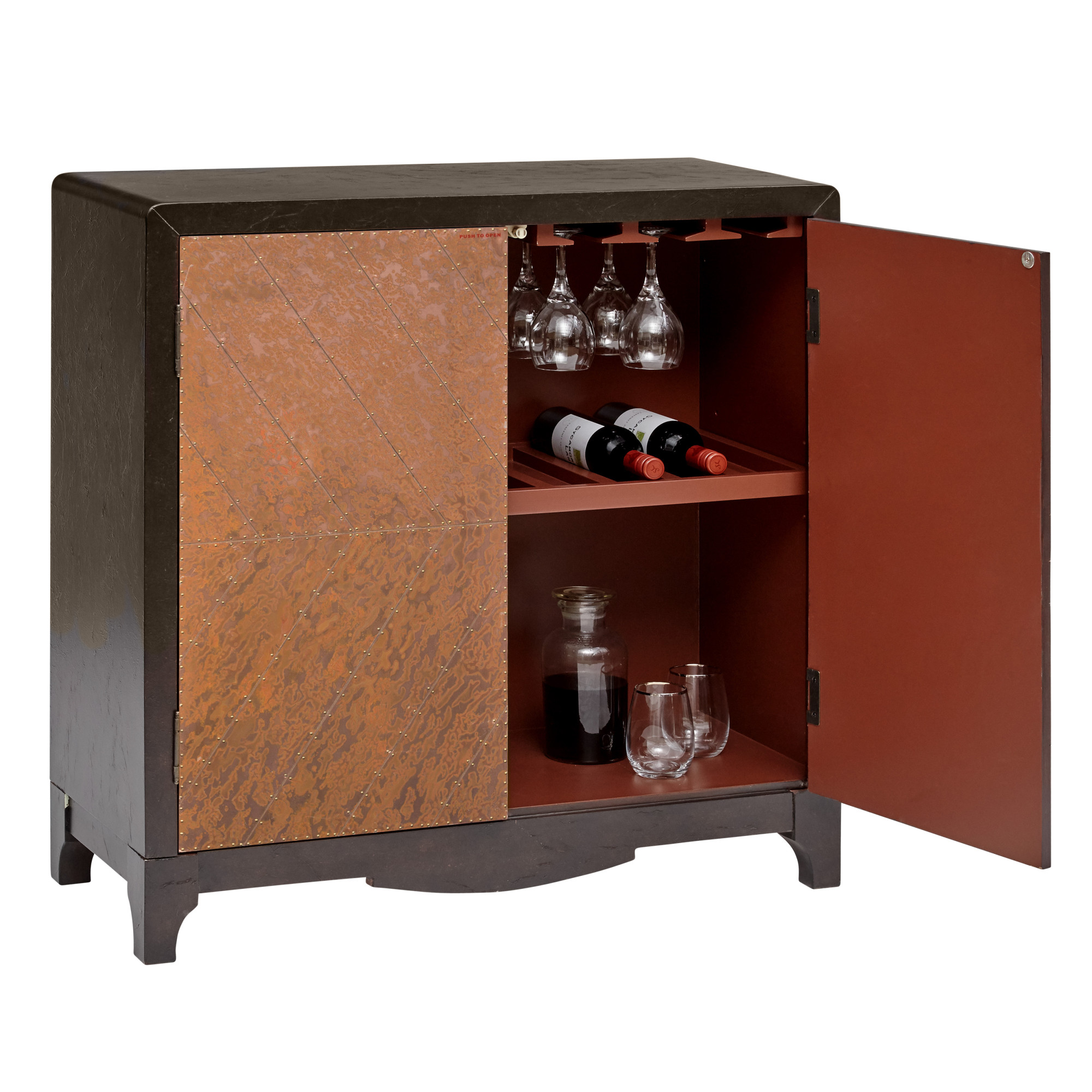 HomeFare Copper Chevron Door Bar Wine Cabinet Brown