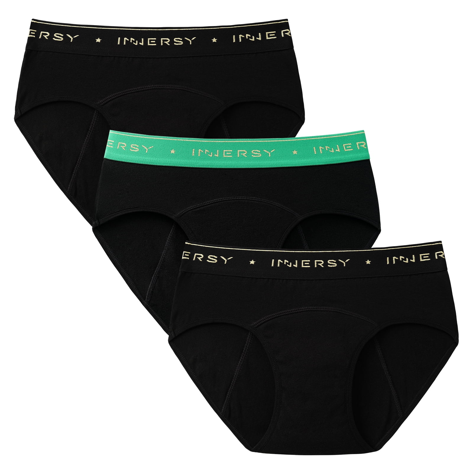 INNERSY Period Underwear for Teen Girls Cotton Leakproof Menstrual Panties  3 Pack (S(8-10 yrs), Black with White Piping) 