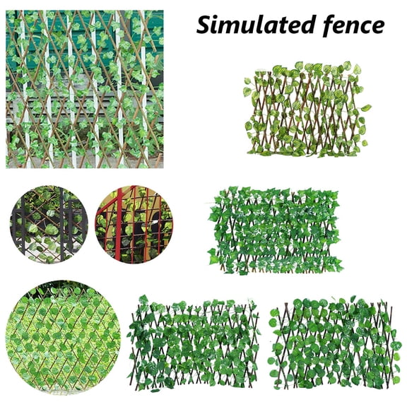 Expandable Retractable Faux Ivy Privacy Fence Panel with Artificial Green Leaves, Wooden Trellis Garden Screen for Balcony Patio Wall Decor