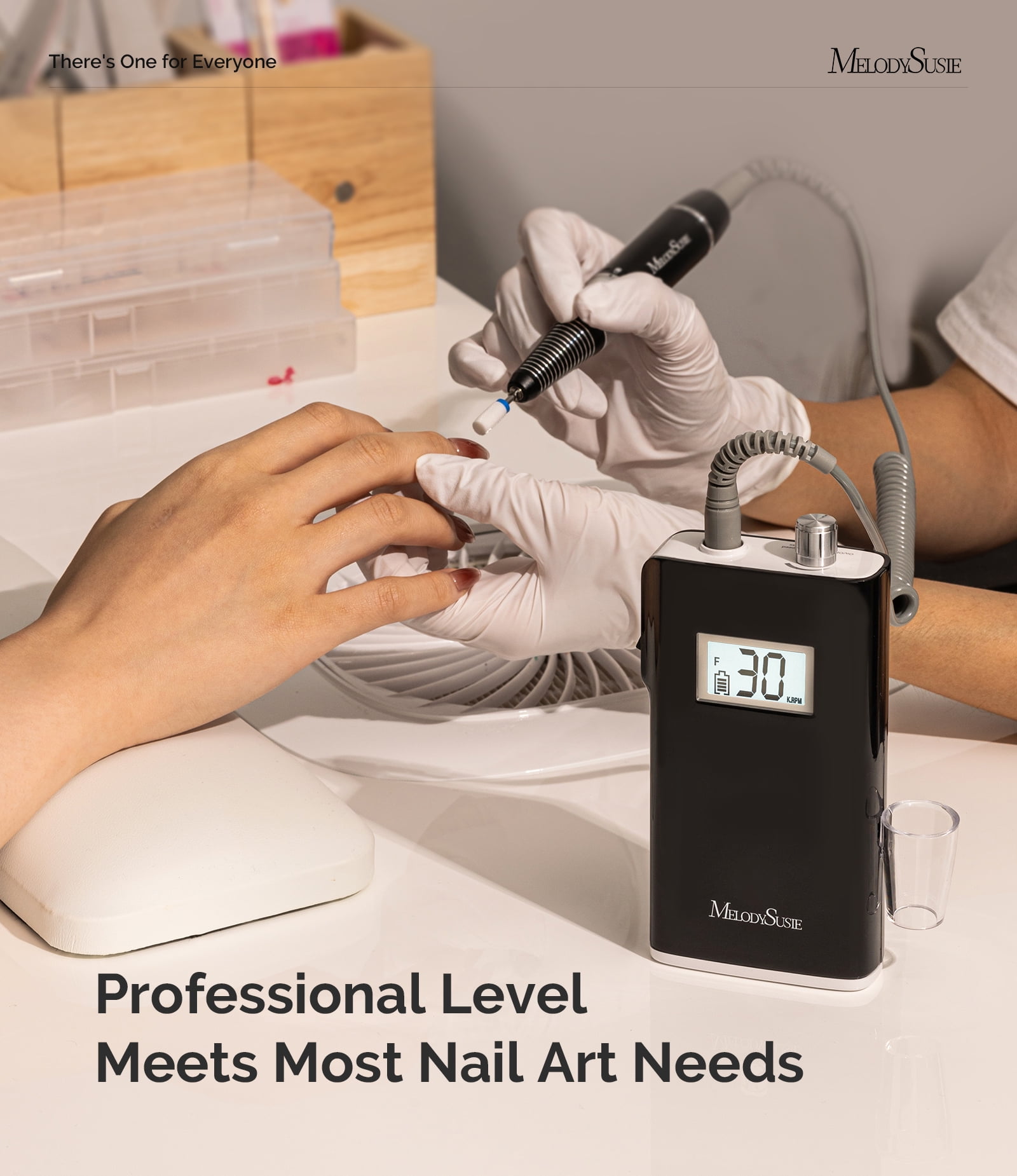 MelodySusie Professional Electric Nail Drill, 30000 RPM Portable Rechargeable Nail File for Acrylic Gel Polishing Manicure with Bits, SC320H-Black