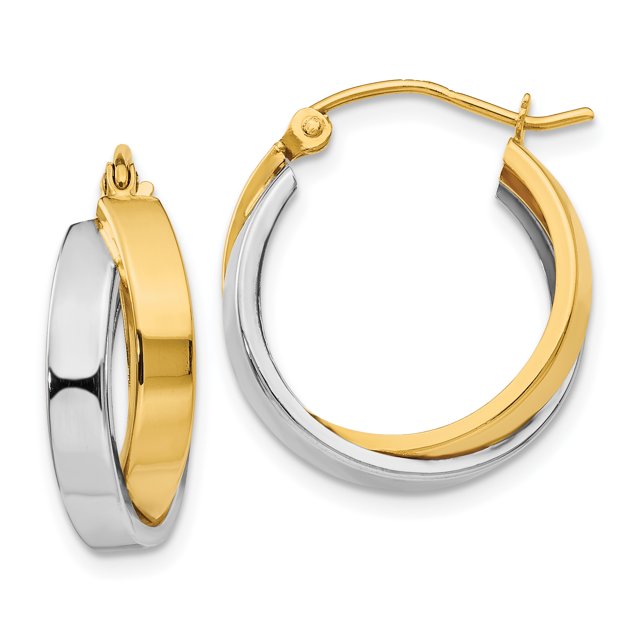 14k Two Tone Gold Double Hoop Earrings Round