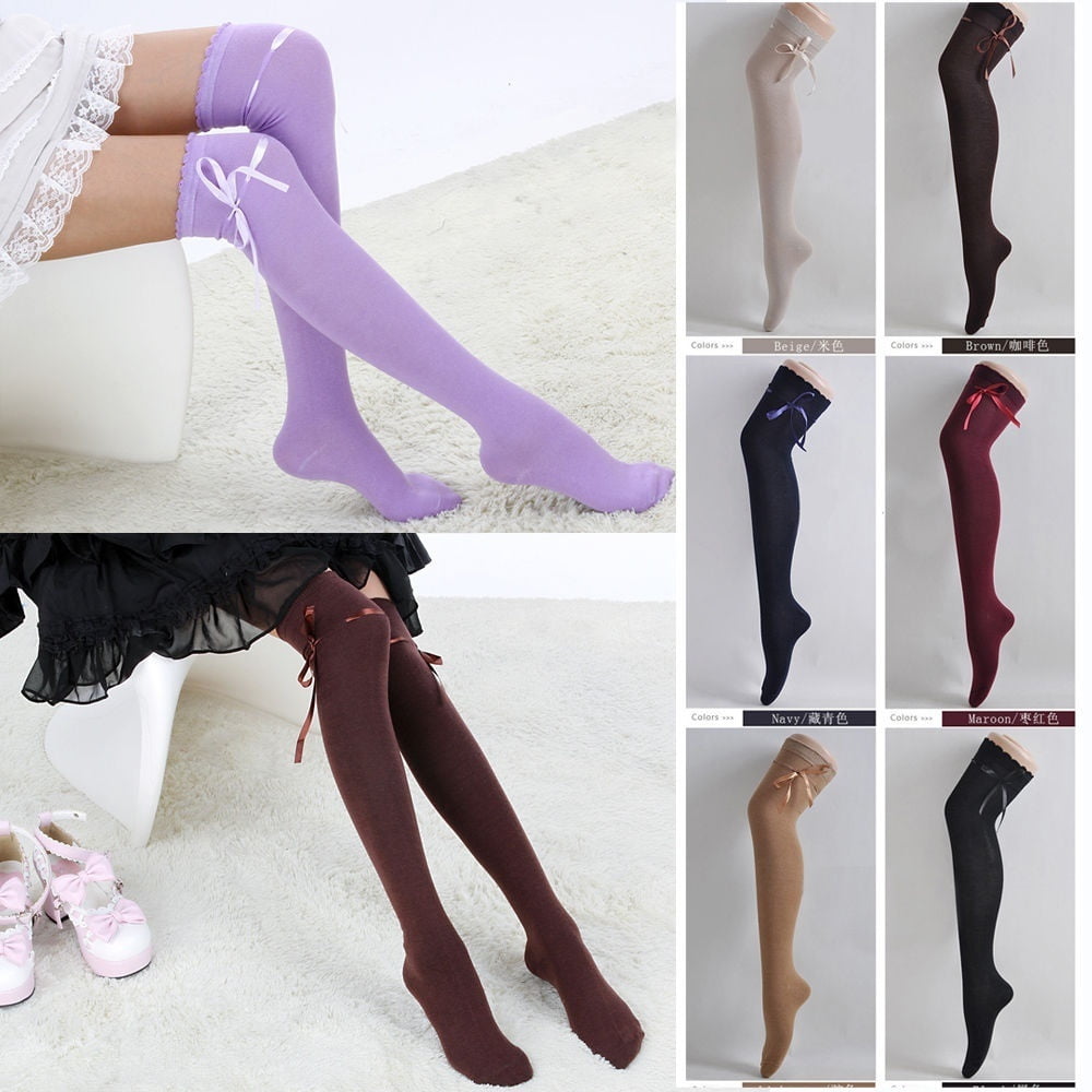 Women Ladies Girls Fashion Casual Bowknot High Thigh Over Knee Long ...